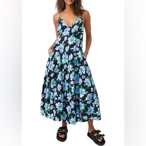 Free People Finer Things Midi Dress Coastal Floral